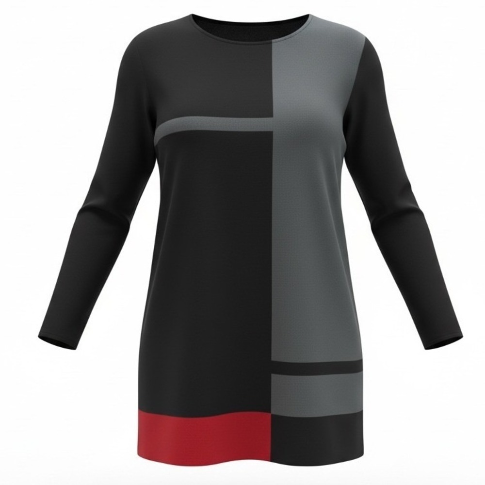 Misook Womens S Small Colorblock Knit Tunic Top Black Grey Red Long Sleeve